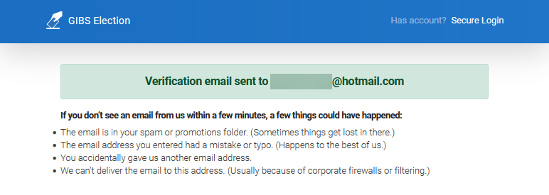 Account registration success